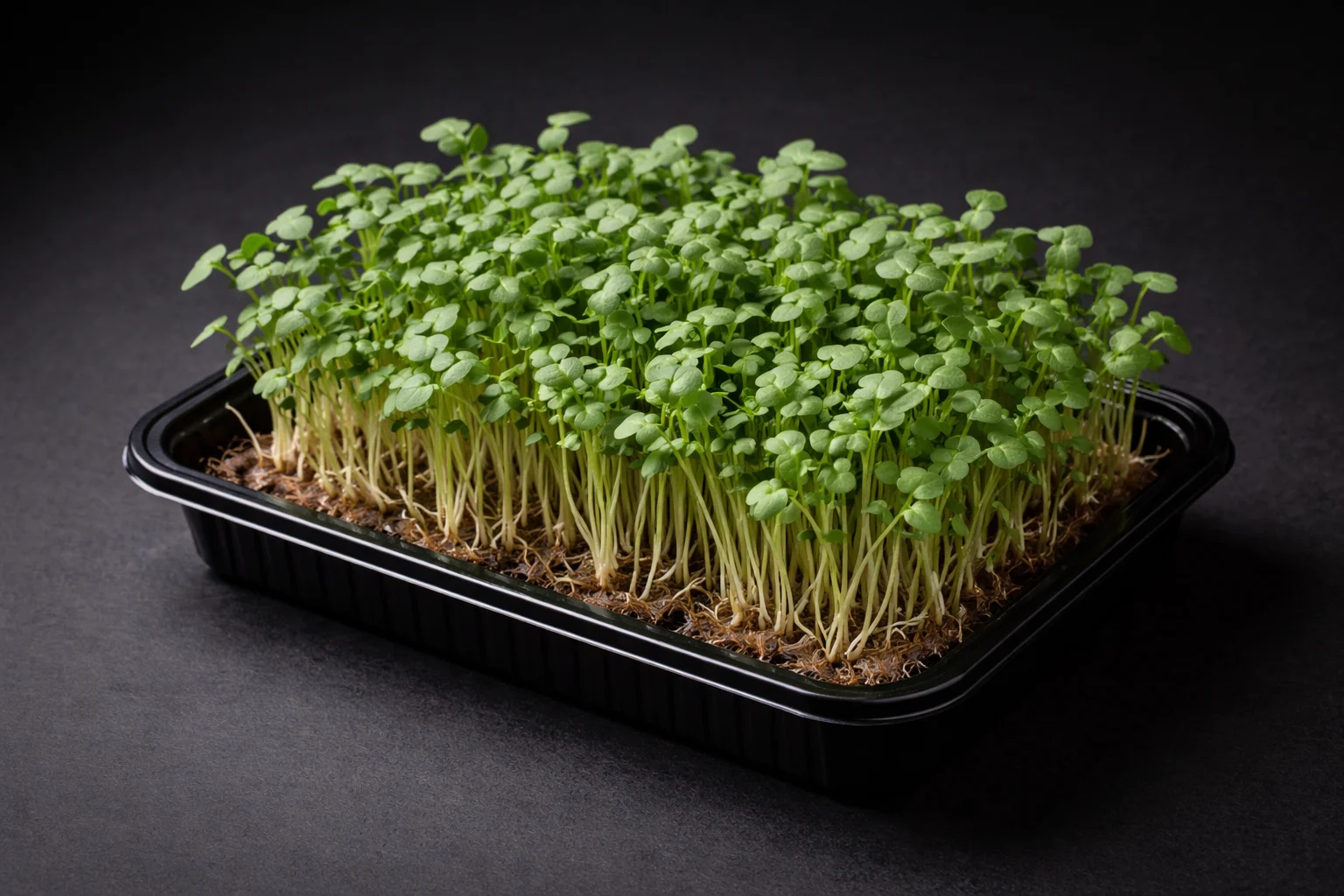 Frischer Rucola Microgreens auf dem Pad von Kleemi